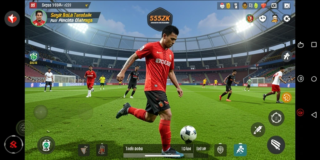 Screenshot gameplay 555ZK menampilkan pertarungan seru di lapangan sepak bola.