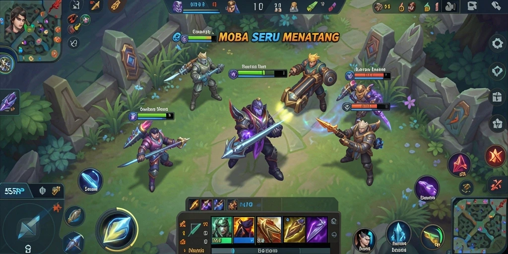 Tangkapan layar permainan 55RP dengan aksi MOBA yang mendebarkan.