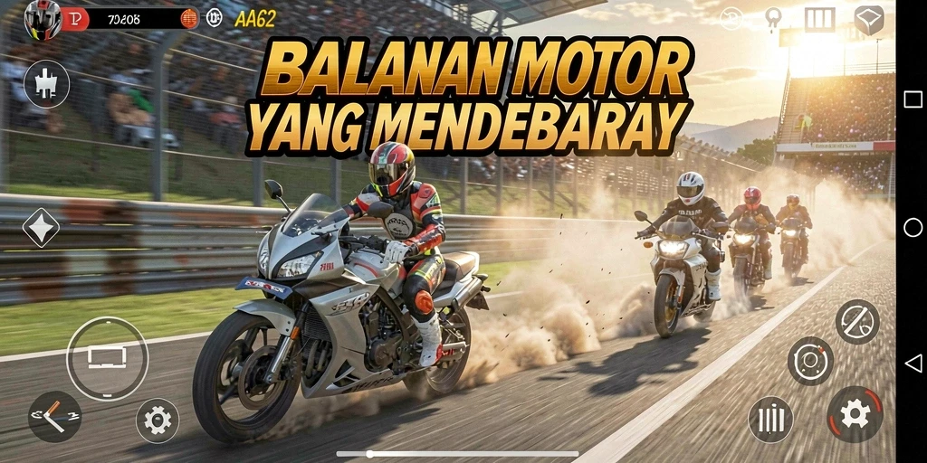 Gameplay balapan motor yang seru dan menegangkan.