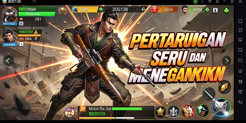 Screenshot gameplay menampilkan serunya pertarungan karakter dalam BOS138.