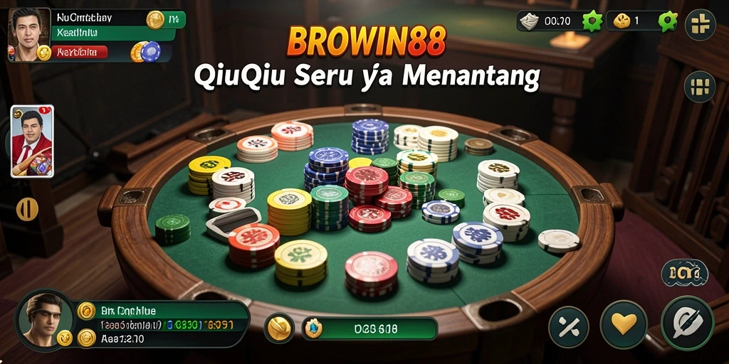 Tangkapan layar gameplay QiuQiu BROWIN88 menampilkan kartu dan strategi permainan.