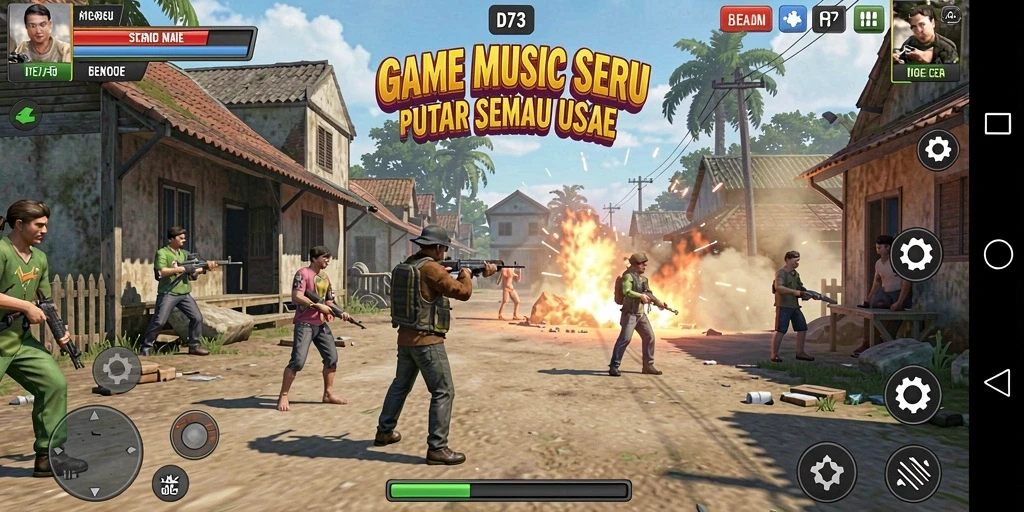 Screenshot dari gameplay D73 dengan berbagai mode permainan musik.