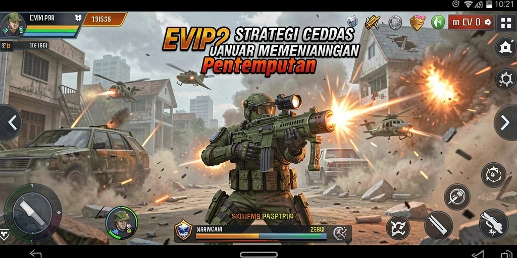 Screenshot gameplay EVIP2 menunjukkan pertempuran strategi yang mendebarkan.