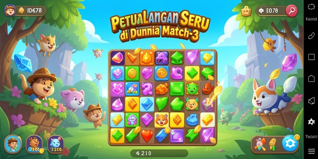 Gameplay seru ID678 dengan tantangan Match-3 yang menarik.