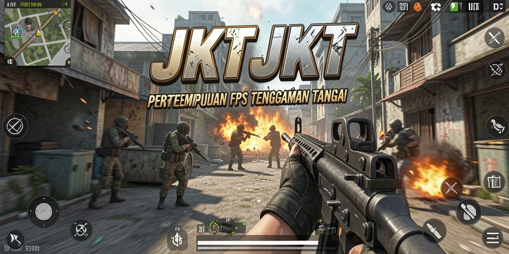 Screenshot JKTJKT menampilkan aksi mendebarkan dalam pertempuran FPS.