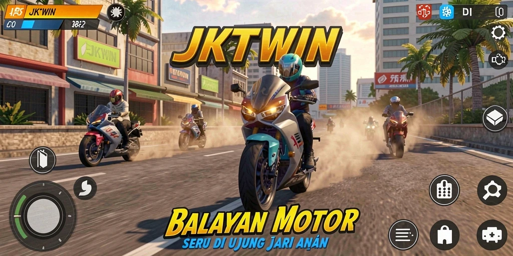 Screenshot gameplay JKTWIN yang menunjukkan aksi balapan motor yang intens.