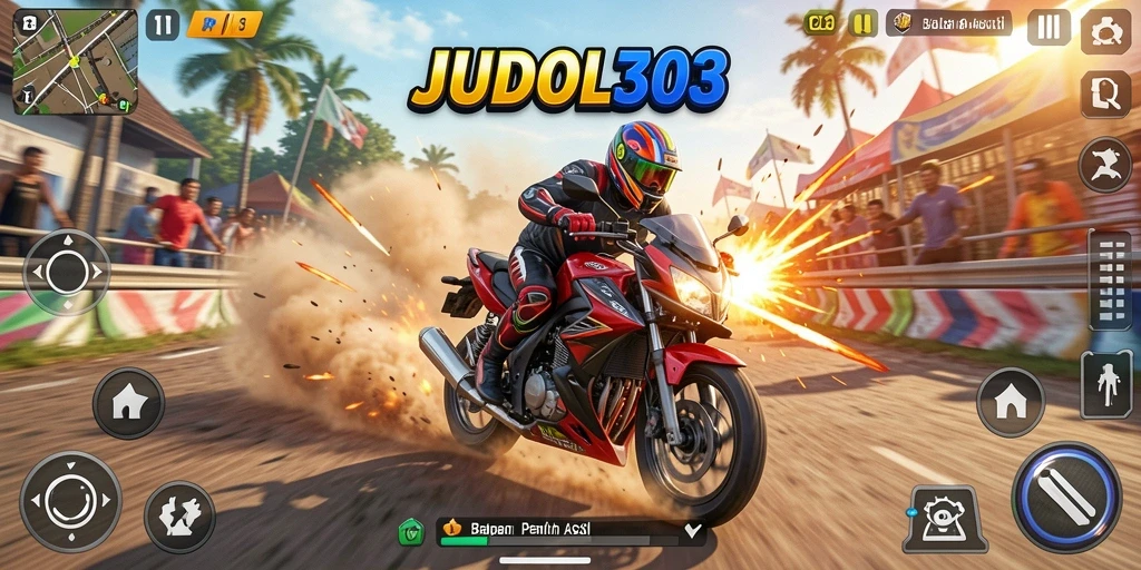 Tampilan gameplay JUDOL303 yang mendebarkan saat balapan motor.