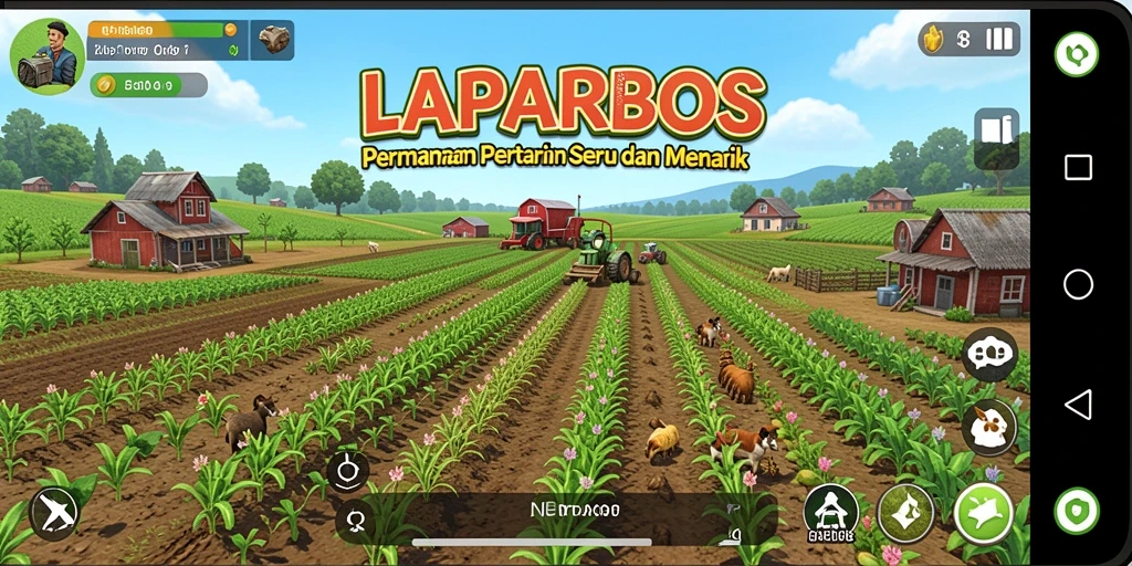 Tampilan gameplay LAPARBOS yang menampilkan aktivitas bertani seru.