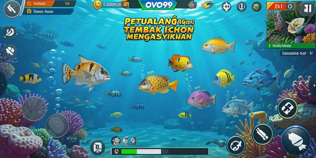 Tampilan gameplay OVO99 yang seru dalam menembak ikan.