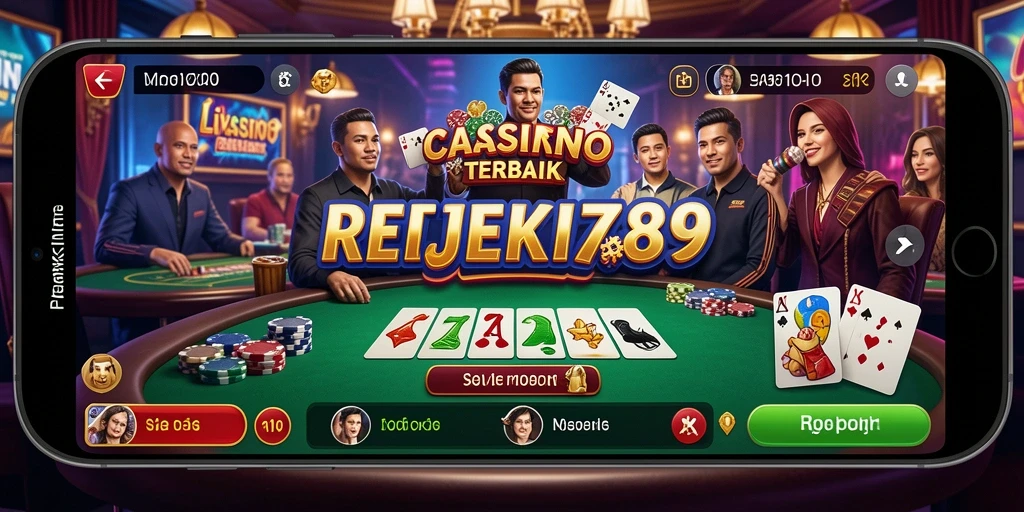 Screenshot menunjukkan dealer langsung dan suasana permainan kasino yang autentik.