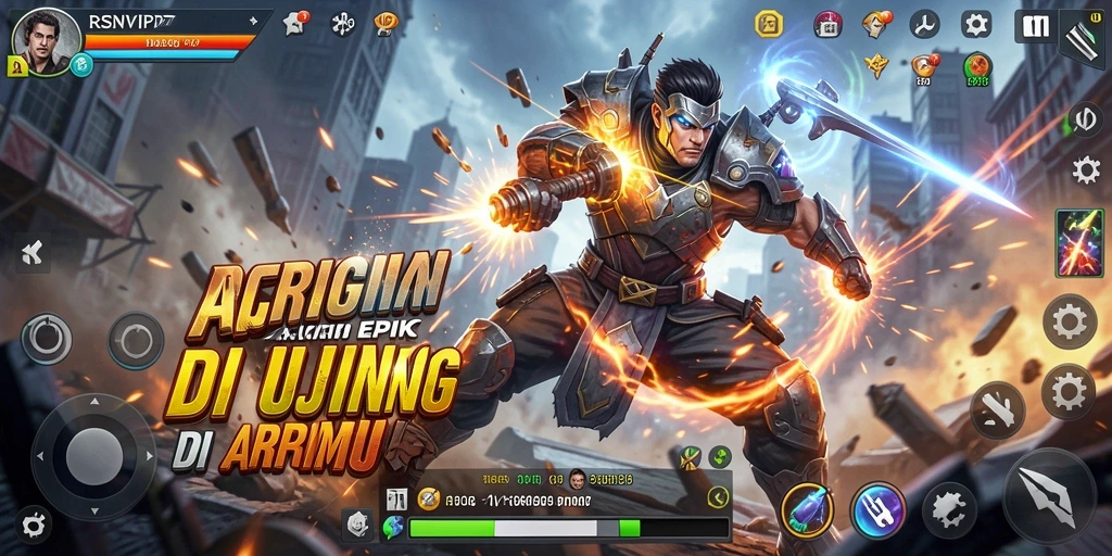 Screenshot gameplay RSNVIP7 menampilkan pertarungan epik dan karakter unik.
