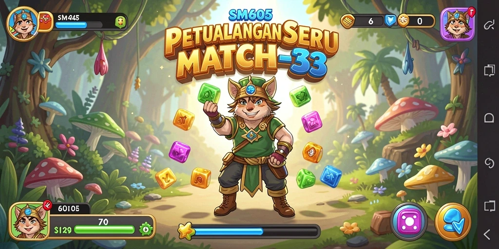 Gameplay menarik dalam petualangan Match-3 yang penuh warna.