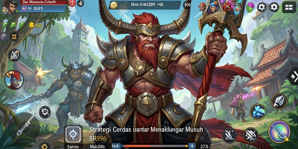 Tangkapan layar gameplay menunjukkan pertempuran strategis yang intens.