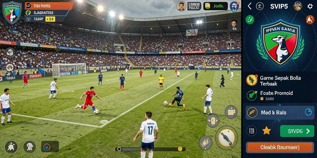 Tampilan gameplay sepak bola yang menarik dan mendebarkan.