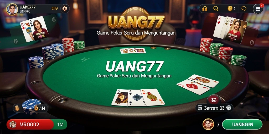 Tampilan gameplay UANG77 yang mendebarkan di meja poker.