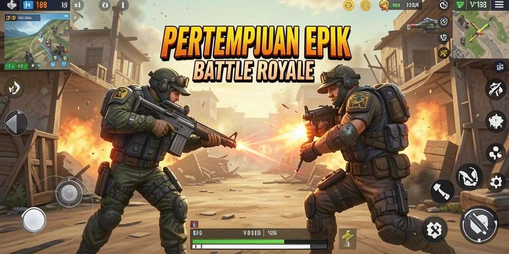 Screenshot menunjukkan aksi mendebarkan dalam pertempuran Battle Royale.