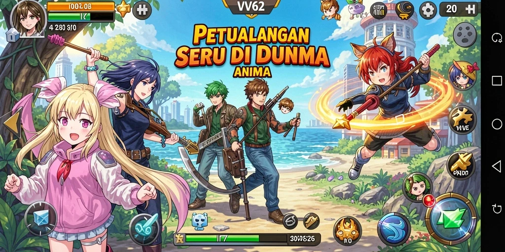 Tampilan menarik dari gameplay <strong>VV62</strong> dengan aksi karakter Anime.