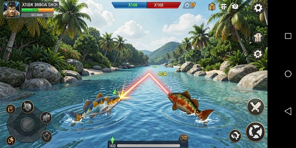 Tampilan gameplay X168 yang menarik dan seru saat menembak ikan.